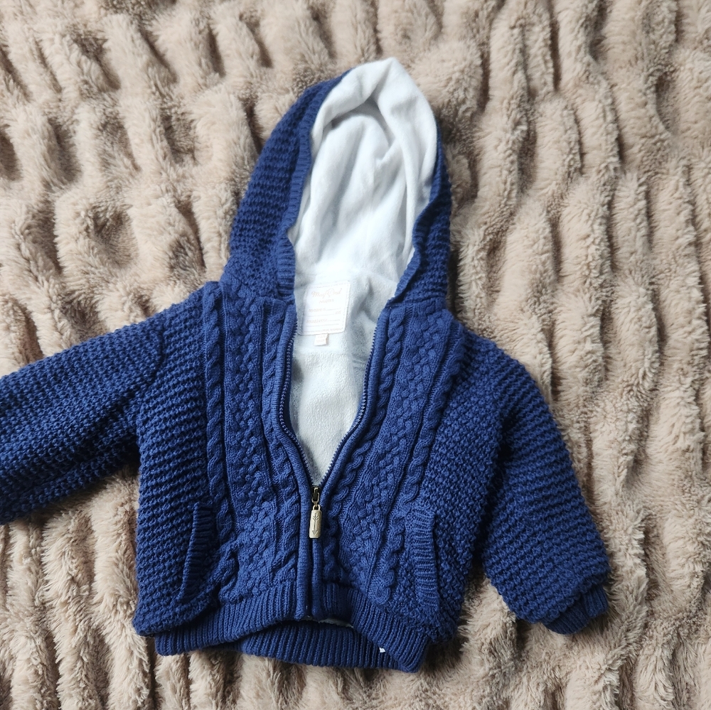 MayOral boy newborn zip up jacket sweater soft inside cable knit